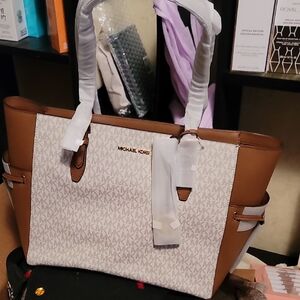 Michael Kors Tan and Cream Tote Bag